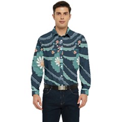 Waves Flowers Pattern Water Floral Minimalist Men s Long Sleeve  Shirt by Ravend