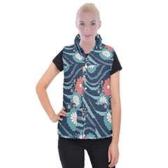 Waves Flowers Pattern Water Floral Minimalist Women s Button Up Vest by Ravend