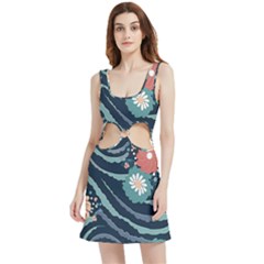 Waves Flowers Pattern Water Floral Minimalist Velour Cutout Dress by Ravend