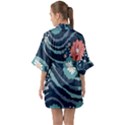 Waves Flowers Pattern Water Floral Minimalist Half Sleeve Satin Kimono  View2