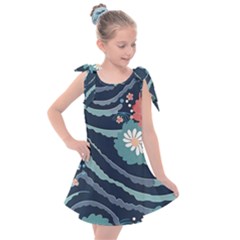 Waves Flowers Pattern Water Floral Minimalist Kids  Tie Up Tunic Dress by Ravend