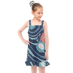 Waves Flowers Pattern Water Floral Minimalist Kids  Overall Dress by Ravend