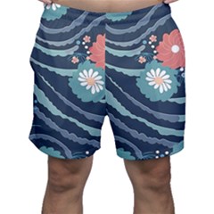 Waves Flowers Pattern Water Floral Minimalist Men s Shorts