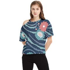 Waves Flowers Pattern Water Floral Minimalist One Shoulder Cut Out Tee by Ravend