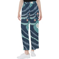 Waves Flowers Pattern Water Floral Minimalist Women s Pants  by Ravend