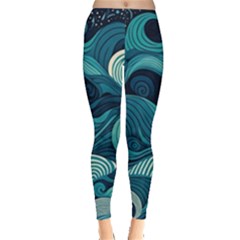 Waves Ocean Sea Abstract Whimsical Abstract Art Leggings  by Ravend