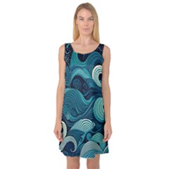 Waves Ocean Sea Abstract Whimsical Abstract Art Sleeveless Satin Nightdress by Ravend