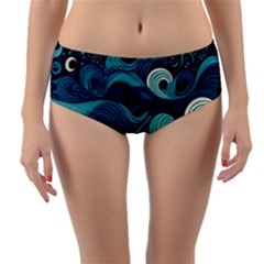 Waves Ocean Sea Abstract Whimsical Abstract Art Reversible Mid-waist Bikini Bottoms by Ravend