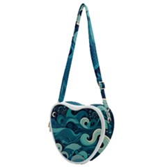 Waves Ocean Sea Abstract Whimsical Abstract Art Heart Shoulder Bag by Ravend