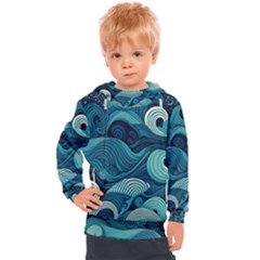 Waves Ocean Sea Abstract Whimsical Abstract Art Kids  Hooded Pullover by Ravend