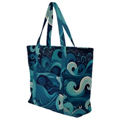 Waves Ocean Sea Abstract Whimsical Abstract Art Zip Up Canvas Bag by Ravend