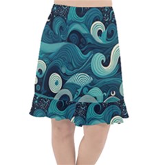 Waves Ocean Sea Abstract Whimsical Abstract Art Fishtail Chiffon Skirt by Ravend