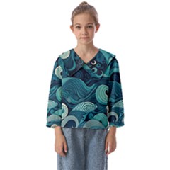 Waves Ocean Sea Abstract Whimsical Abstract Art Kids  Sailor Shirt by Ravend