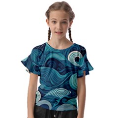 Waves Ocean Sea Abstract Whimsical Abstract Art Kids  Cut Out Flutter Sleeves by Ravend