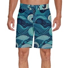 Waves Ocean Sea Abstract Whimsical Abstract Art Men s Beach Shorts by Ravend