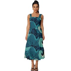 Waves Ocean Sea Abstract Whimsical Abstract Art Square Neckline Tiered Midi Dress