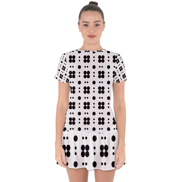 Polka Dot  Svg Drop Hem Mini Chiffon Dress