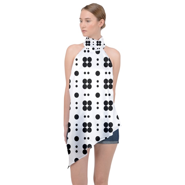 Polka Dot  Svg Halter Asymmetric Satin Top