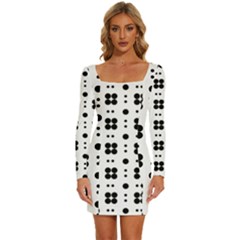 Polka Dot  Svg Long Sleeve Square Neck Bodycon Velvet Dress