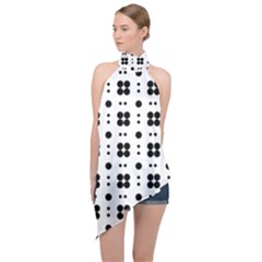 Polka Dot  Svg Halter Asymmetric Satin Top by 8989