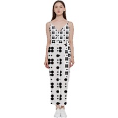 Polka Dot  Svg V-neck Spaghetti Strap Tie Front Jumpsuit by 8989