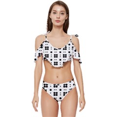 Polka Dot  Svg Ruffle Edge Tie Up Bikini Set	