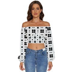 Polka Dot  Svg Long Sleeve Crinkled Weave Crop Top