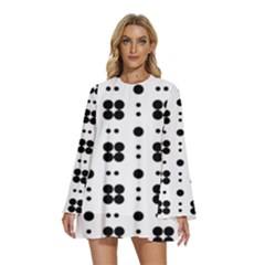 Polka Dot  Svg Round Neck Long Sleeve Bohemian Style Chiffon Mini Dress