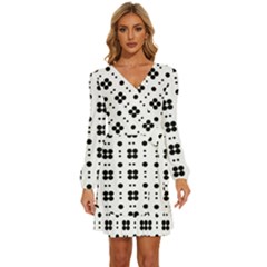 Polka Dot  Svg Long Sleeve Waist Tie Ruffle Velvet Dress