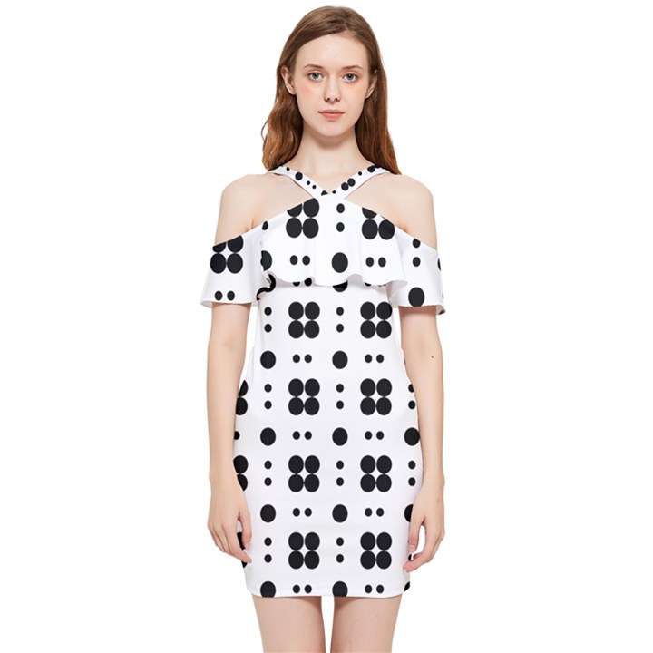 Polka Dot  Svg Shoulder Frill Bodycon Summer Dress