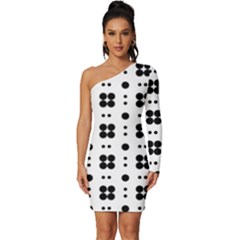 Polka Dot  Svg Long Sleeve One Shoulder Mini Dress