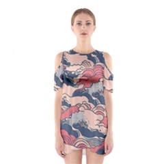 Waves Ocean Sea Water Pattern Rough Seas Shoulder Cutout One Piece Dress