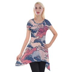 Waves Ocean Sea Water Pattern Rough Seas Short Sleeve Side Drop Tunic by Ravend