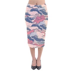 Waves Ocean Sea Water Pattern Rough Seas Velvet Midi Pencil Skirt by Ravend