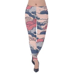 Waves Ocean Sea Water Pattern Rough Seas Velvet Leggings by Ravend