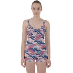 Waves Ocean Sea Water Pattern Rough Seas Tie Front Two Piece Tankini by Ravend