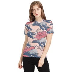 Waves Ocean Sea Water Pattern Rough Seas Women s Short Sleeve Rash Guard by Ravend