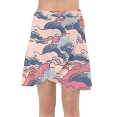 Waves Ocean Sea Water Pattern Rough Seas Wrap Front Skirt by Ravend