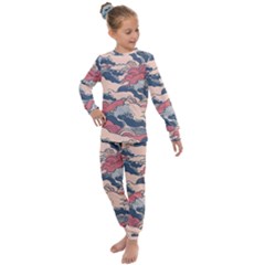 Waves Ocean Sea Water Pattern Rough Seas Kids  Long Sleeve Set  by Ravend