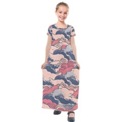 Waves Ocean Sea Water Pattern Rough Seas Kids  Short Sleeve Maxi Dress by Ravend