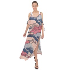 Waves Ocean Sea Water Pattern Rough Seas Maxi Chiffon Cover Up Dress by Ravend