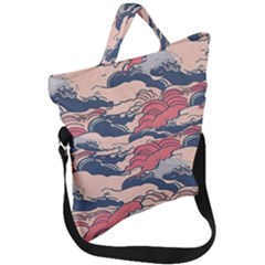 Waves Ocean Sea Water Pattern Rough Seas Fold Over Handle Tote Bag by Ravend