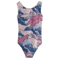 Waves Ocean Sea Water Pattern Rough Seas Kids  Cut-out Back One Piece Swimsuit by Ravend