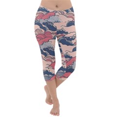 Waves Ocean Sea Water Pattern Rough Seas Lightweight Velour Capri Yoga Leggings by Ravend