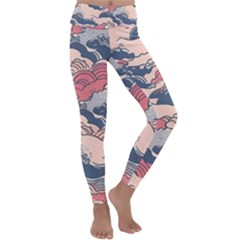 Waves Ocean Sea Water Pattern Rough Seas Kids  Lightweight Velour Classic Yoga Leggings