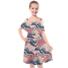 Waves Ocean Sea Water Pattern Rough Seas Kids  Cut Out Shoulders Chiffon Dress by Ravend