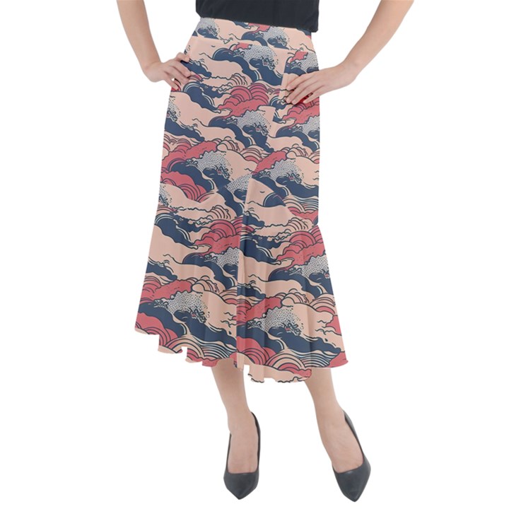 Waves Ocean Sea Water Pattern Rough Seas Midi Mermaid Skirt