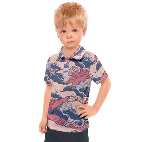 Waves Ocean Sea Water Pattern Rough Seas Kids  Polo Tee by Ravend