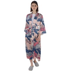 Waves Ocean Sea Water Pattern Rough Seas Maxi Satin Kimono by Ravend