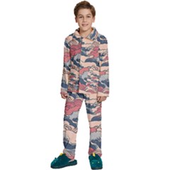 Waves Ocean Sea Water Pattern Rough Seas Kids  Long Sleeve Velvet Pajamas Set by Ravend